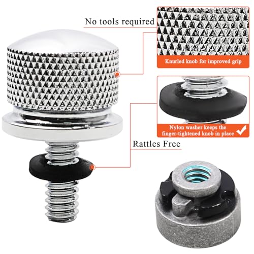 FOVPLUE 1/4″-20 Thread Seat Bolt/Screw and Nut Kit for Harley FLT Touring CHROME BOLT/NUT/WASHER