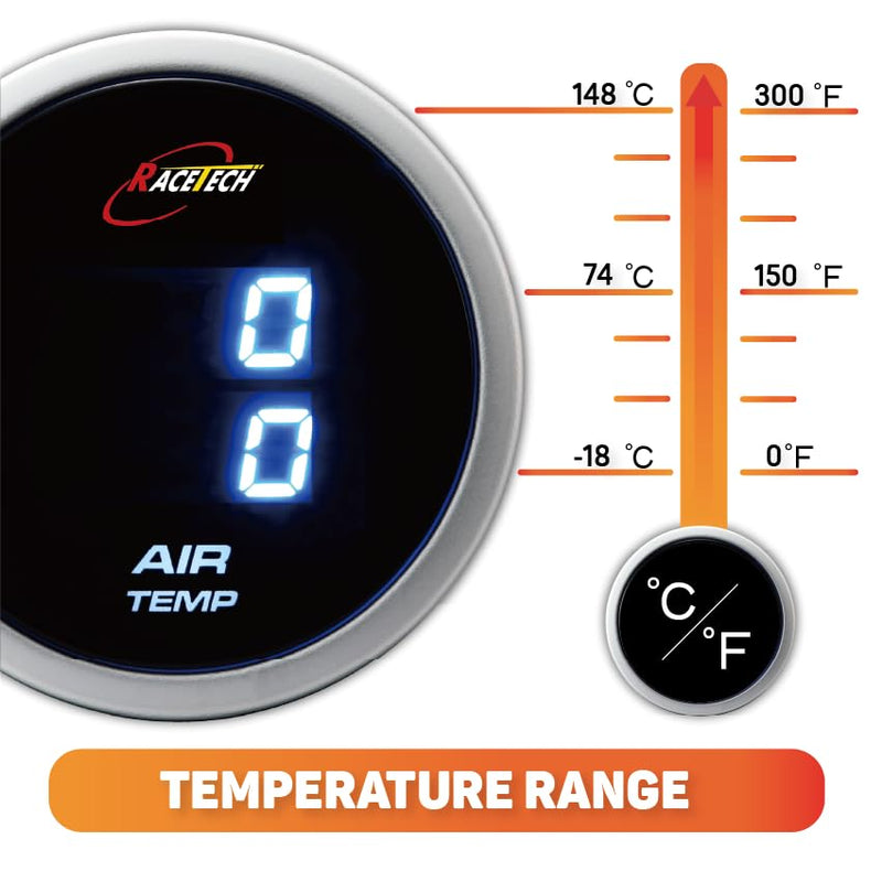 MOTOR METER RACING 52mm 2-1/16" Digital Dual Air Temperature Gauge °F Inside & Out Blue LED for Automobile Racetech Dual Air Temp