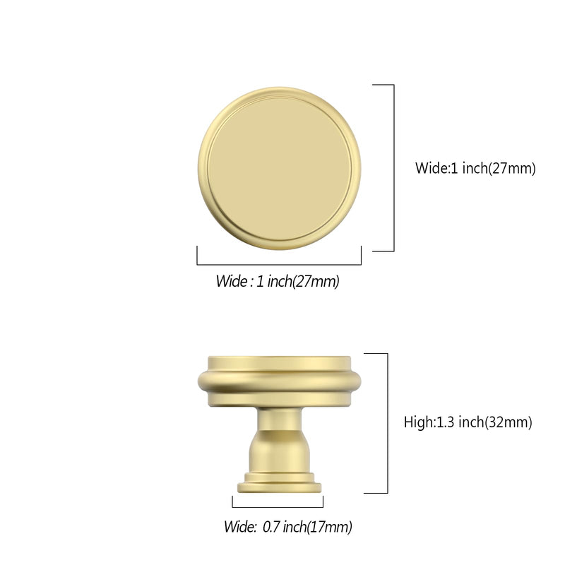 Amerdeco 10 Pack Brushed Gold Cabinet Knobs 1.3 Inch(32mm) Single Hole Zinc Solid Kitchen Cabinet Handles Round Cabinet Drawer Pulls 1.3"/32MM Single Hole