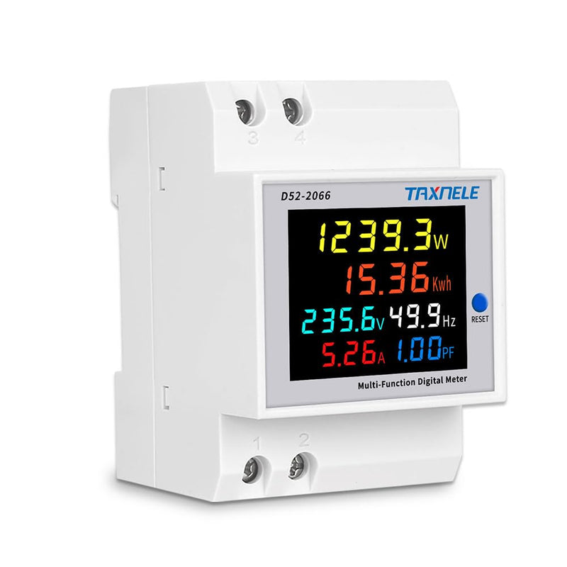 Single Phase Energy Meter Tester Din Rail Electricity Usage Monitor 6 in 1 Multimeter AC 40-300V 100A Voltage Current Voltmeter Ammeter Watt Kwh Frequency Power Meter 110V (Built-in CT)