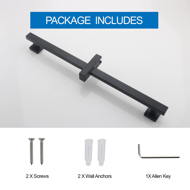 Bathroom Shower Slide Bar, Adjustable Handheld Shower Holder Wall Mount Shower Bar Stainless Steel, Matte Black Square Slide Bar