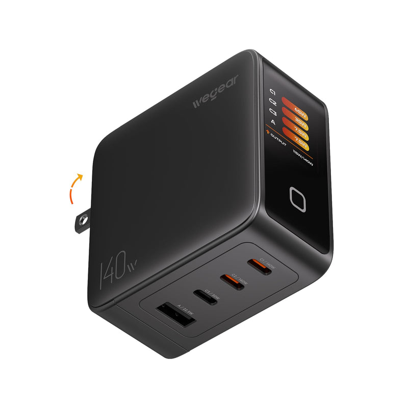 140W GaN USB C Charger Block, 4-Port PD3.1 Fast Wall Charger with Smart Display & Touch Control, Foldable Power Adapter with 240W USB-C Cable for MacBook Pro, iPhone 17/16, iPad, Galaxy S25/S24