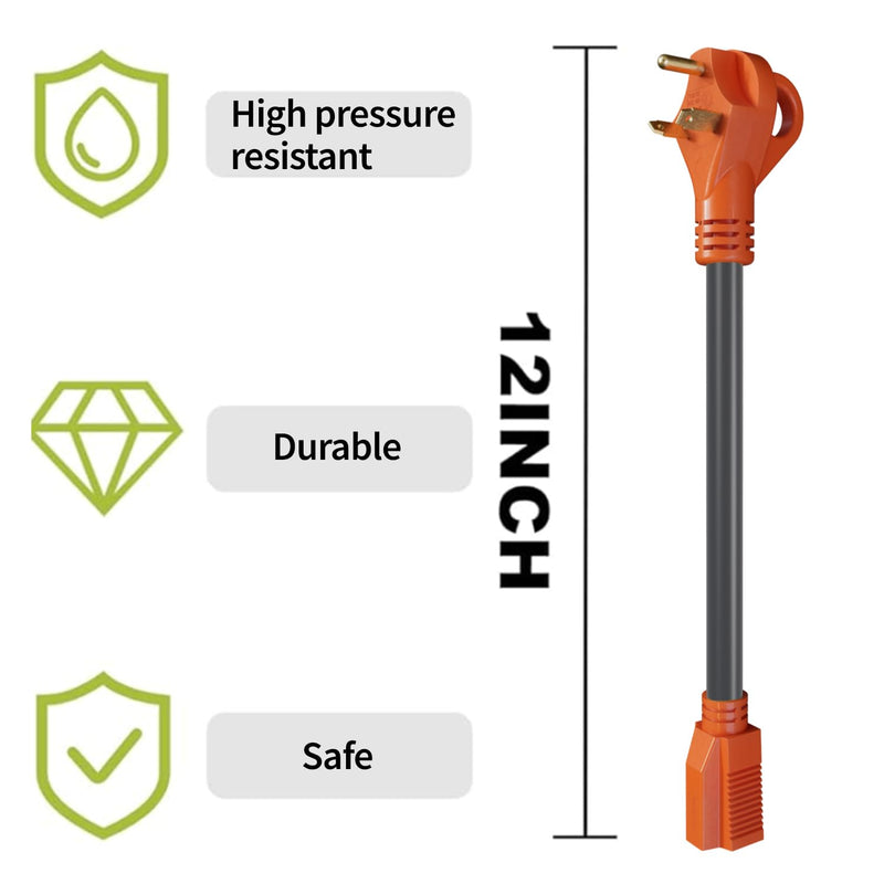 30 Amp to 15 Amp RV Adapter Cord NEMA TT-30P to NEMA 5-15R Electrical Power Adapter 30 Amp to 110 Volt RV Adapter Cord 12 Gauge Wire 12 Inch with Grip