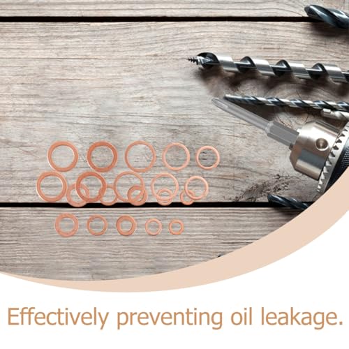 PRETYZOOM Copper Crush Washer Assortment 200Pcs Flat Sealing Washers for Oil Drain Plug Gasket Kit M5 to 14 Sizes with Leak-Resistant O-Ring Design in Storage Box