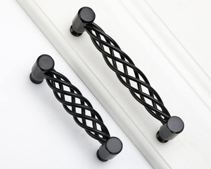 2 Pack Birdcage Cabinet Pulls Matte Black Bronze Metal Oval Nest Twist Kitchen Cupboard Handles Retro Birdcage Cabinet Handles Vintage Brass Cabinet Knob Drawer Hardware (160 mm, Black (B)) 160 mm Black (B)