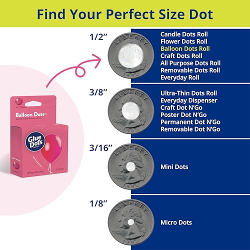 Glue Dots, Balloon Dots, Double-Sided, 1/2", 3-Pack, 900 Total Dots, DIY Balloon Arch Decoration, Glue Tape for Party Wedding Birthday, Glue Stick and Tape Alternative, Clear Pack of 3