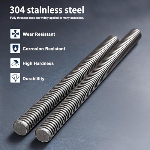 3/8"-16 Fully All Threaded Rod & Studs, 100mm/3.94" Length, 304 Stainless Steel Right Hand Thread Screw for Furniture Mounting Assembly Fastening 12 Pack 3/8"-16 x 3.94"