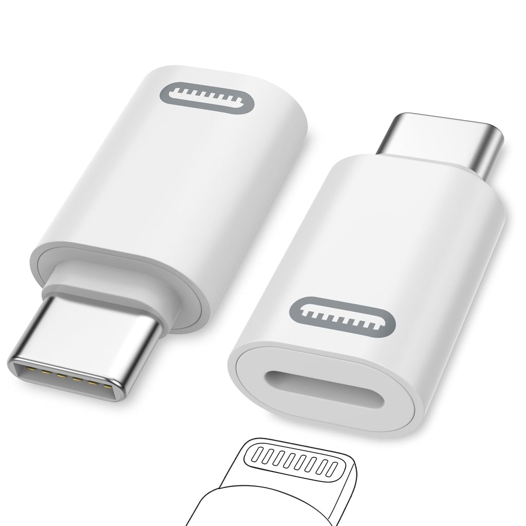 MoKo Lightning Female to USB C Male Adapter, 2 Pack USB-C to Lightning Adapter for iPhone 15/15 Pro/15 Pro Max/15 Plus, iPad Pro/Air, Support Fast Charging/Data Transfer, Not for Audio/OTG, White PD 2pack