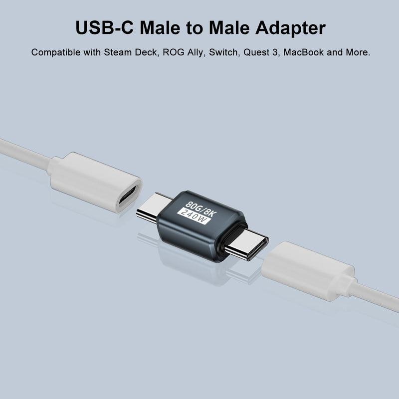 AreMe 80Gbps USB-C Male to Male Adapter 2 Pack, Grey | 240W, 16K/Dual 8K, Type C Coupler Connector Extender, Compatible with Thunderbolt 5/4/3 Grey-M/M
