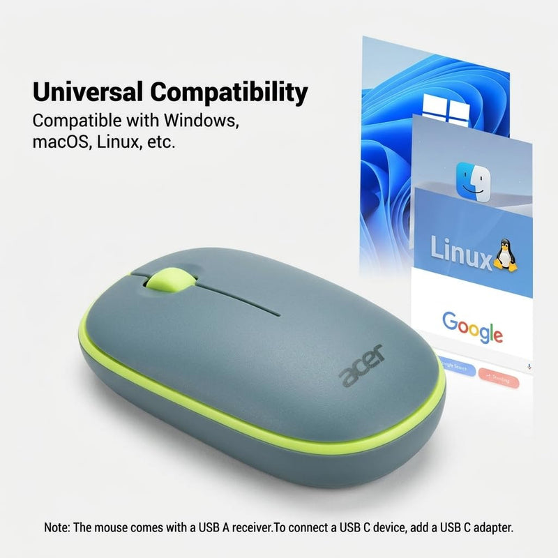 Acer Wireless Mouse for Laptop, 2.4GHz Wireless Mouse with USB Receiver - Smooth Tracking, 12-Month Battery, for Windows, macOS, ChromeOS, Compatible with PC, Mac, Laptop, Tablets - Blue
