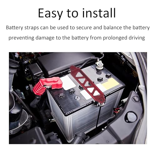 10in 304 Stainless Steel J Bolts, Battery Hold Down Kit, Heavy Duty Aluminum Alloy Battery Tie Down Bracket, Universal Crossbar Holder for Car, SUV, RV, Secure Battery Mount Set (Red) Red