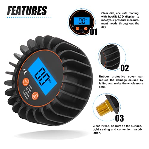 MEANLIN MEASURE 0-300psi Pressure Gauge with 1/8'' NPT Back Connector and Rubber Protector,LED Digital Display,Accuracy 1% .F.S. 0 - 300 PSI Back Mount