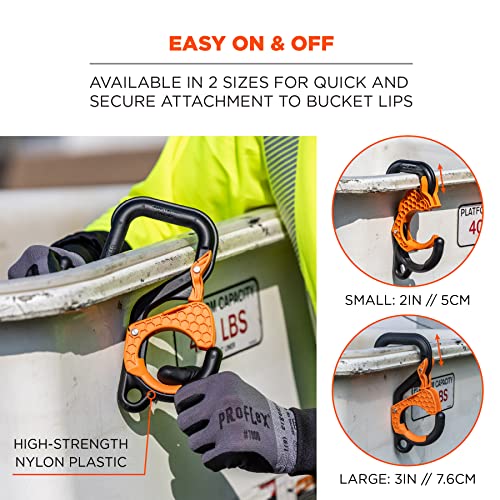 Ergodyne Squids 3178 Locking Aerial Bucket Hook with Tethering Point, Fits 3" Lip, Attach Tool Bags or Aprons to Buckets 3in (7.6cm) Black and Orange