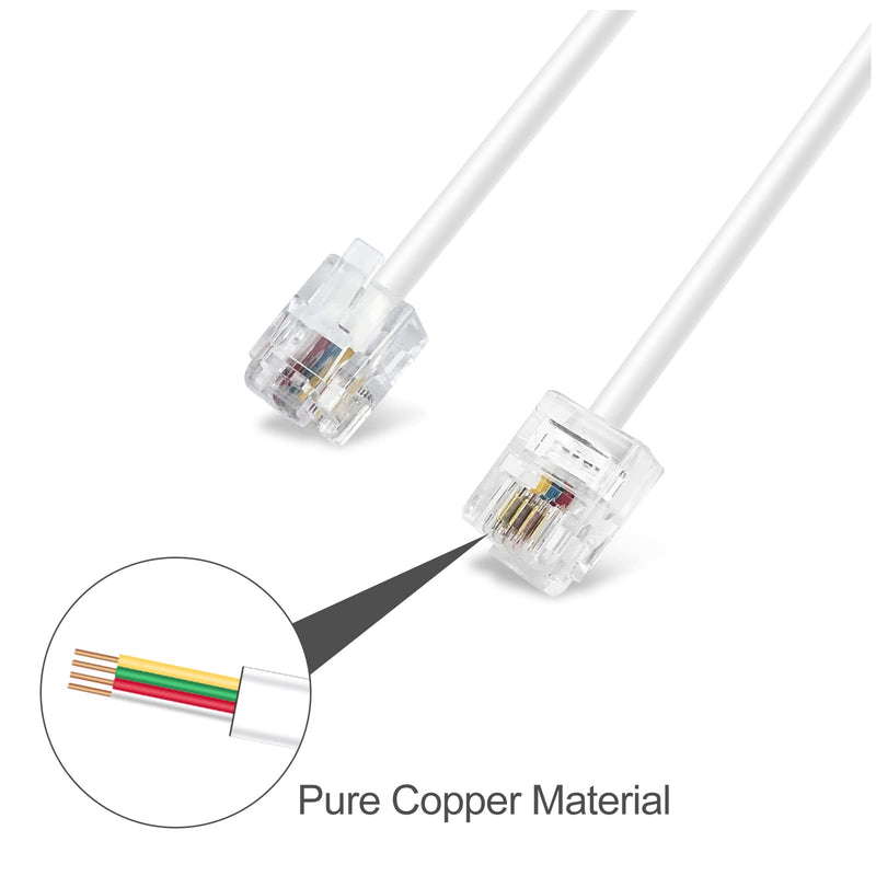OLIREXD 10 FT RJ11 6P4C Telephone Extension Cable with 30 PCS Adhesive Cable Organizers and 2 Female to Female Inline Couplers for Landline System, Answering Machine, Fax White - 10FT Cable