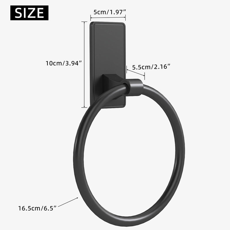 Towel Ring, SUS304 Hand Towel Holder for Bathroom，Matte Black Towel Holder Bathroom Adhesive Towel Hanger for Bathroom, Kitchen, 2 Pack Matte Black Round(2-pack)