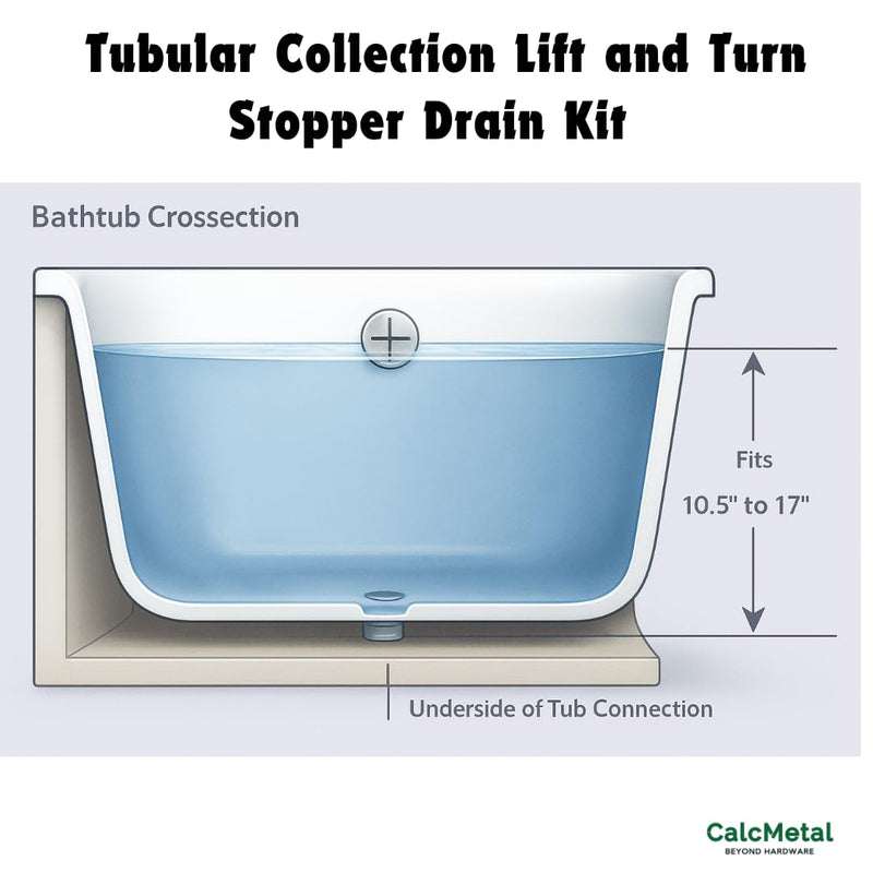 1-1/2"" White Tubular Bath Drain Kit with Lift and Turn Bath Drain Stopper, Lift and Turn Bathtub Drain Waste and Overflow with Plug and Bathtub Overflow Drain Cover (Plated Chrome) Plated Chrome