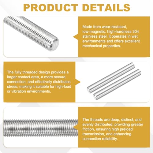 uxcell 2Pcs Fully Threaded Rod M22 x 1.5mm Pitch 100mm/4 Inch Threaded M22x1.5mmx100mm 2
