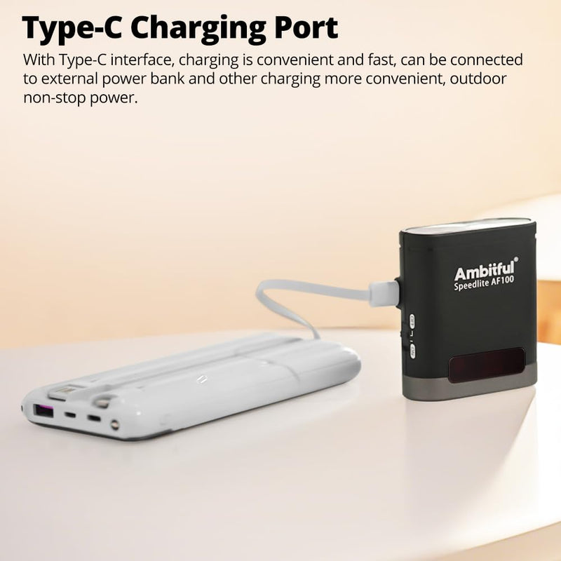 Ambitful Flash AF100 Mini Flash - Camera Flash GN12, 8 Power Levels, Built-in 2000mAh Battery Manual Speedlite Compatible for Canon/Sony/Ricoh gr3/Nikon/Fuji 0.1~1.8S Recycle