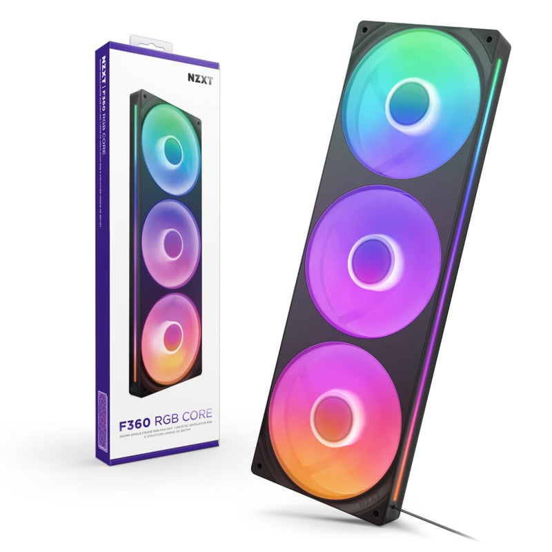 NZXT F360 RGB Core - 360mm Single-Frame Fan Unit with 3 x 120mm RGB Fans - Speed & Lighting Control - High Static Pressure & Airflow - Fluid Dynamic Bearings - 8 aRGB LEDs Per Fan - Black