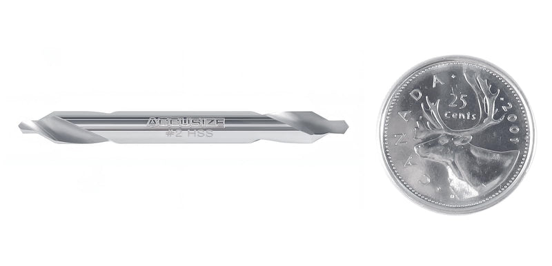 Accusize #2 HSS Center Drill, 0530-0200x10 | No.2, 3/16" x 5/64" x 1-7/8", 10 Pcs Pack, H.S.S. Center Drill Bits NO.2, 3/16" x 5/64" x 1-7/8", 10 pc
