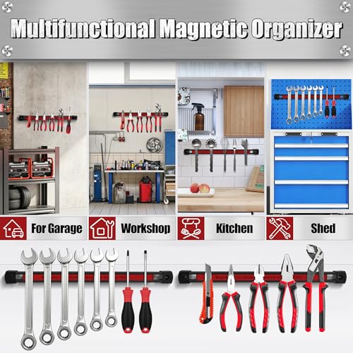 Double Sided Magnetic Tool Holder, 12 Inch Heavy Duty Ultra Strong Magnetic Tool Bar, Wall Mount Magnetic Tool Strip for Garage Workshop, Organizer Storage for Multi-Scene Use (3 Pack) Black-3 Pack