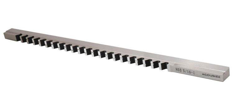 Accusize Industrial Tools - 5/16'' to C, Hss Keyway Broach, Fractional, Imperial, 5000-0020 | 0.3127-0.3137 Tolerance, 3/8 in x 11-3/4 in, 25/64 in to 2-1/2 in Cut Length, 1 Shim 5/16 in -C