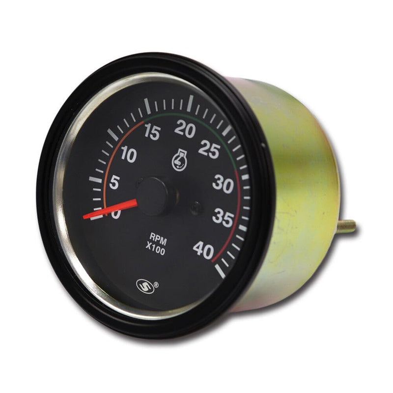 MOTOR METER RACING Universal Diesel Engine 85mm 3-3/8" Tachometer for Alternator W Terminal 4000 RPM Black Dial in Dash 12/24 Volt