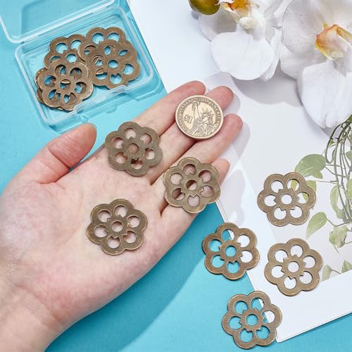 PH PandaHall 16pcs Clover Brass Backplate Washers 1.26 inch Flower Decorative Washers Brass Gasket Hardware Accessories for Interior Design Door Furniture Cabinet Drawer Decoration, Antique Bronze
