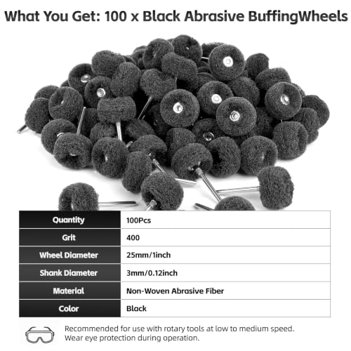 Grit 400 Black 100Pcs Upgrades Abrasive Buffing Wheels,Wheels Burr for Rotary Tools-1/8(3mm) Shank,Rust Removal