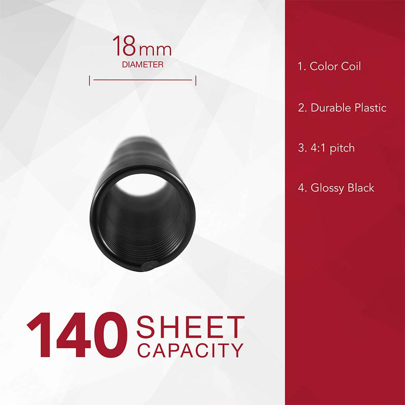 GBC Binding Spines/Spirals/Coils, 18mm, 140 Sheet Capacity, 4:1 Pitch, Color Coil, Black, 100 Pack (9665080) 18mm/140 Sheet Capacity
