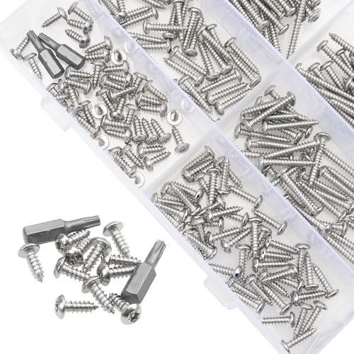 210Pcs 304 Stainless Steel Button Head Torx Security Screws Anti-Theft Tamper Resistant Screw Assortment Set, M4 x 12/16/20/25/35/40 with T20 Bit