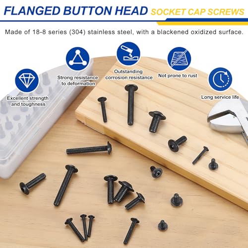 60pcs M8-1.25x12mm 304 SS Flanged Button Head Socket Cap Screws M8-1.25x12 60