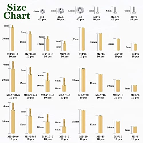 480Pcs M2 M2.5 M3 Motherboard Standoffs&Screws&Nuts Kit, Hex Male-Female Brass Spacer Standoffs, Laptop Screws for DIY Computer Build, Electronic Projects, Raspberry Pi, Circuit Board etc.