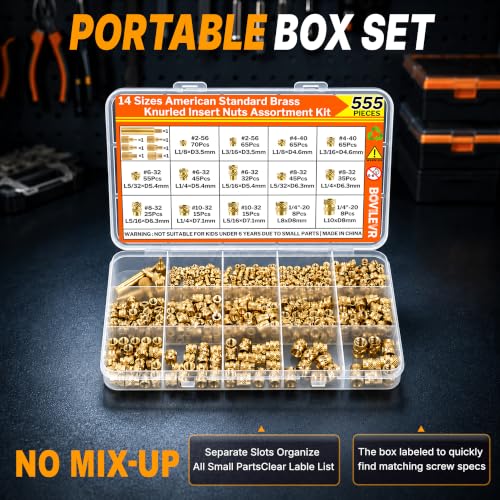 555PCS SAE Threaded Inserts Heat Set for 3D Printing