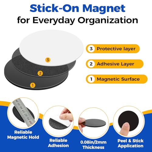 Party Zealot 20 Pcs 4 Inch Round Magnets with Adhesive Backing, Big Adhesive Magnetic Dots Peel and Stick, Precut Sticky Circle Magnets for DIY Crafts Projects Whiteboard Fridge, Magnetic Stickers