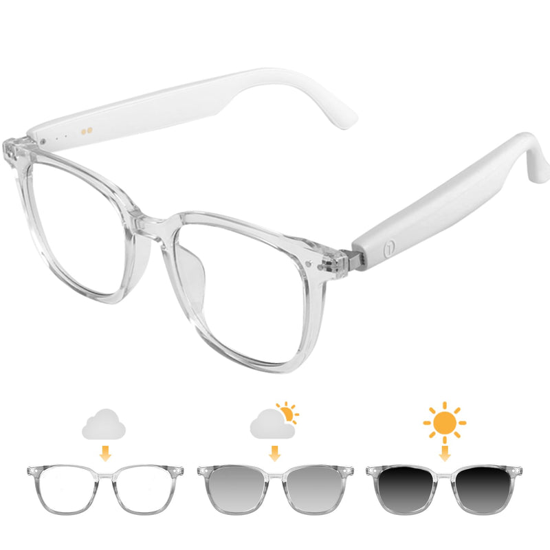 Bluetooth Audio Smart Glasses, Blue Light Glasses for Women Men, Remote Shooting, Open Ear Sound Mic &Speakers, Magnetic Charging, Color-Changing & Polarized Lenses, Voice Assistant (GS07-Clear) GS07-Clear