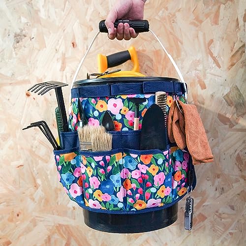 MELOTOUGH Bucket Caddy Organizer Bucket Tool Organizer for Garden Tools Fit 3.5 to 5 Gallon Bucket (Blue Flower) Blue Flower