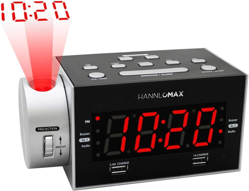  [AUSTRALIA] - HANNLOMAX HX-109CR PLL FM Radio, Clock with Dual Alarm, Time Projection, 1.2 inches LED Display, USB Port for 1A Charging, Aux-in, AC/DC Adaptor Included