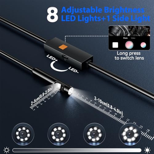 Endoscope Camera with Light, Dual-Lens 1920P HD Borescope Tools with 8+1 Adjustable LED Lights, 16.4FT Semi-Rigid Snake Cord IP67 Waterproof Inspection Camera for iPhone, iPad, iOS and Android Phone Dual Lens