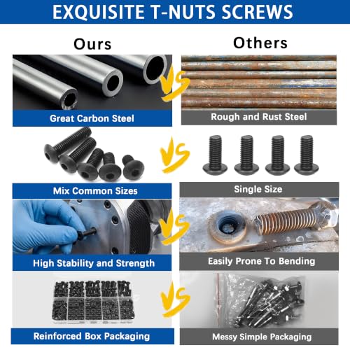 280PCS M5 T-Nuts Screws Assortment Kit 10.9 Grade Carbon Steel Nut Bolt Set