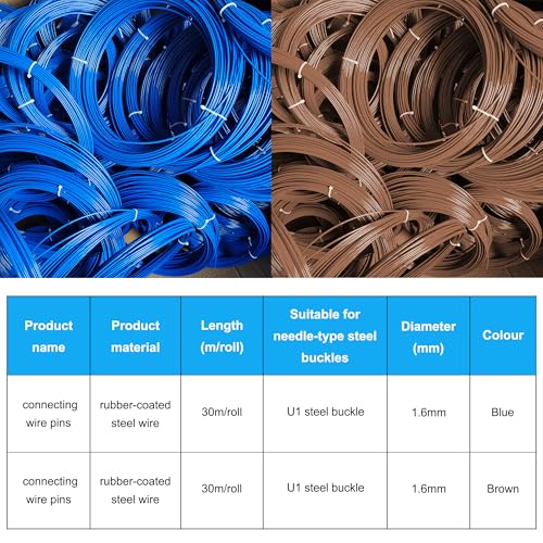 100FT Diameter 1.6MM Connecting Wire Hinge Pins Conveyor Belt Steel Buckle Threading Pins Wire Conveyor Belt Stainless Steel Rubber Covered Threading Pins for U1, 30m/Reel Blue
