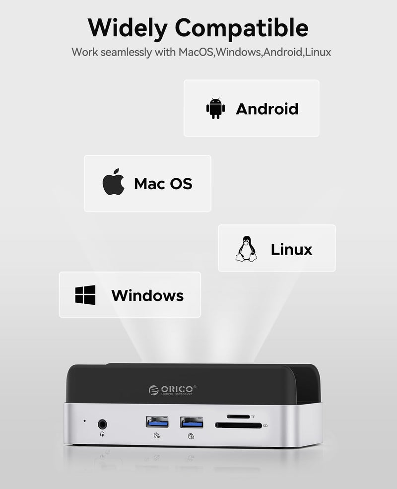 ORICO MiniDock Mac mini M4 Dock and Stand with 8TB M.2 SSD Enclosure (SSD NOT Included), 2xUSB A 10Gbps, SD/TF Card Slots, 3.5mm Audio, for Mac mini M4 and M4 Pro 2024(VSE) 0GB(SSD not included)