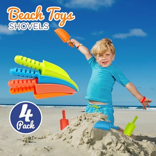 4E's Novelty 16 Pack Beach Shovels 8 Inch, Heavy Duty Plastic Sand Shovel for Kids, - Great for Planting Gardening Shovels for Toddlers, Outdoor Digging Sandbox Toys, Easter Basket Stuffers Small (Pack of 4)