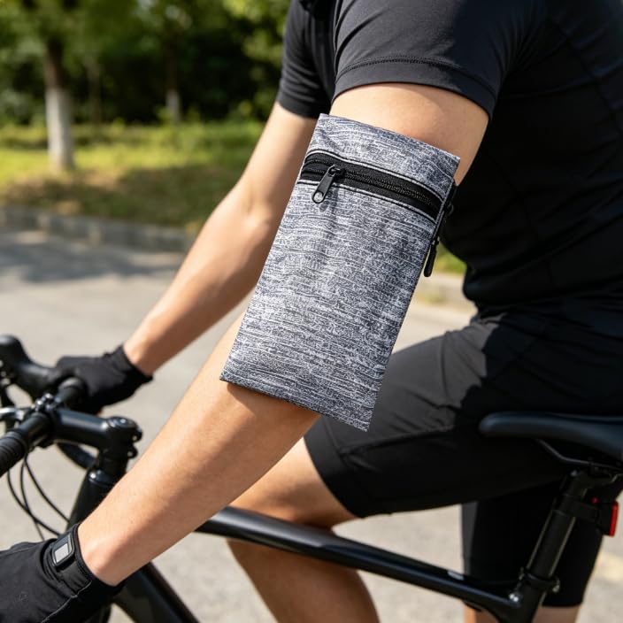 Running Armband for Men and Women – Mini Wrist and Arm Phone Pouch for Outdoor Sports, Keys, Fitness and Daily Exercise (Grey) Grey