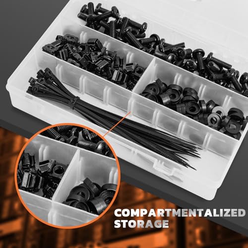 M6 x 20mm Rack Screws Kit, Cage Nuts, 60 Sets, Black M6x20mm