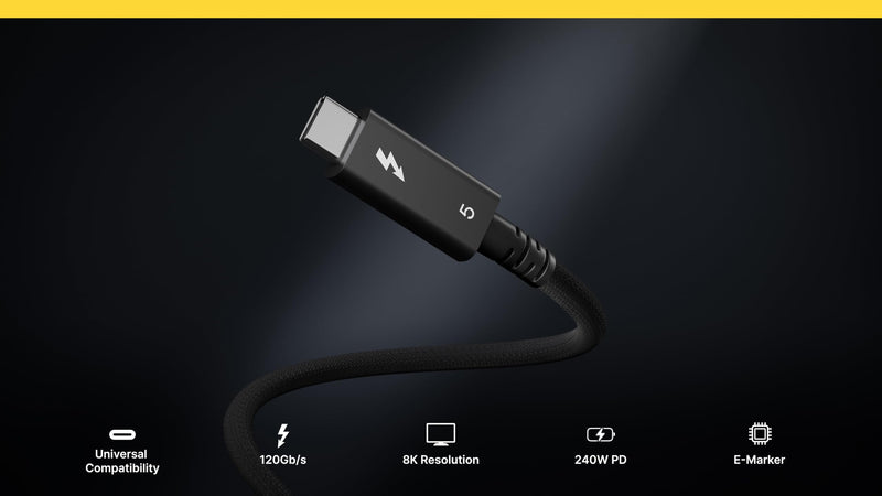 CalDigit Thunderbolt 5 Pro Braided Cable - 120Gbps 240W Power Delivery, Compatible with Thunderbolt 3, 4, USB4 Type C, MacBook Pro, iMac, iPhone 17 Max, Black (0.5m/1.64ft/19.685") 19.685 Inches