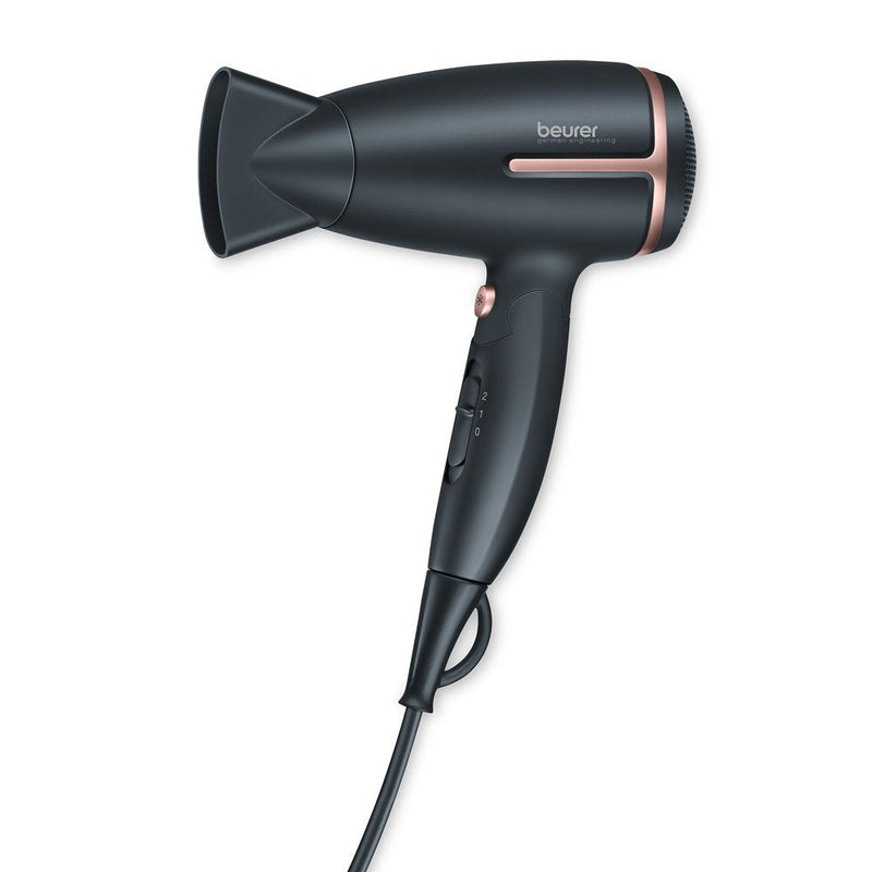  [AUSTRALIA] - Beurer HC 25 travel hair dryer with ion function, small, foldable and lightweight, 1600 watts, voltage switching from 110-120 /220-240 V, 25.9 x 8 x 15.6 cm, black/rose