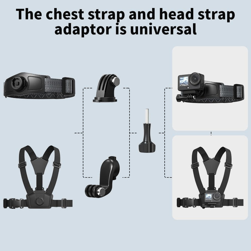 4 in 1 Accessories Kit Set for DJI Action 6/5/4, GoPro Hero 13/12/11/10 and More, Quick Release Head Strap Mount + Chest Mount Harness + Backpack Clip Holder + 360°Rotating Palm Strap