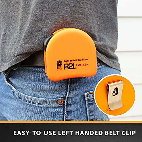 PERFECT MEASURING TAPE Left Handed Tape Measure with Right-to-Left Read - Measurement Reading Made Easy - Steel Hi-Visibility Orange Tape Measure 25ft/7.5m (Model RL-02)
