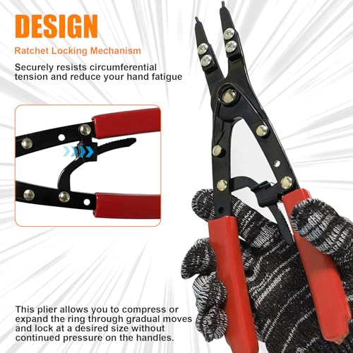 38700 Spindle Snap Ring Pliers External, 10" Large Snap Ring Pliers Heavy Duty Circlip Pliers Car Repair Tools Kit for for Ford SD Uninstall Remove Tools with Ratchet Locking 2026 Upgraded (Red) Red